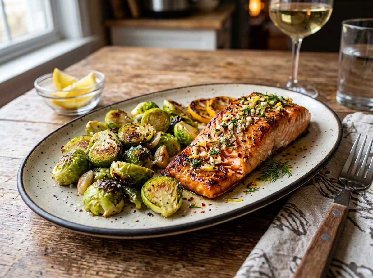 One Pan Brussels Sprouts and Salmon: A True Easy Splurge!